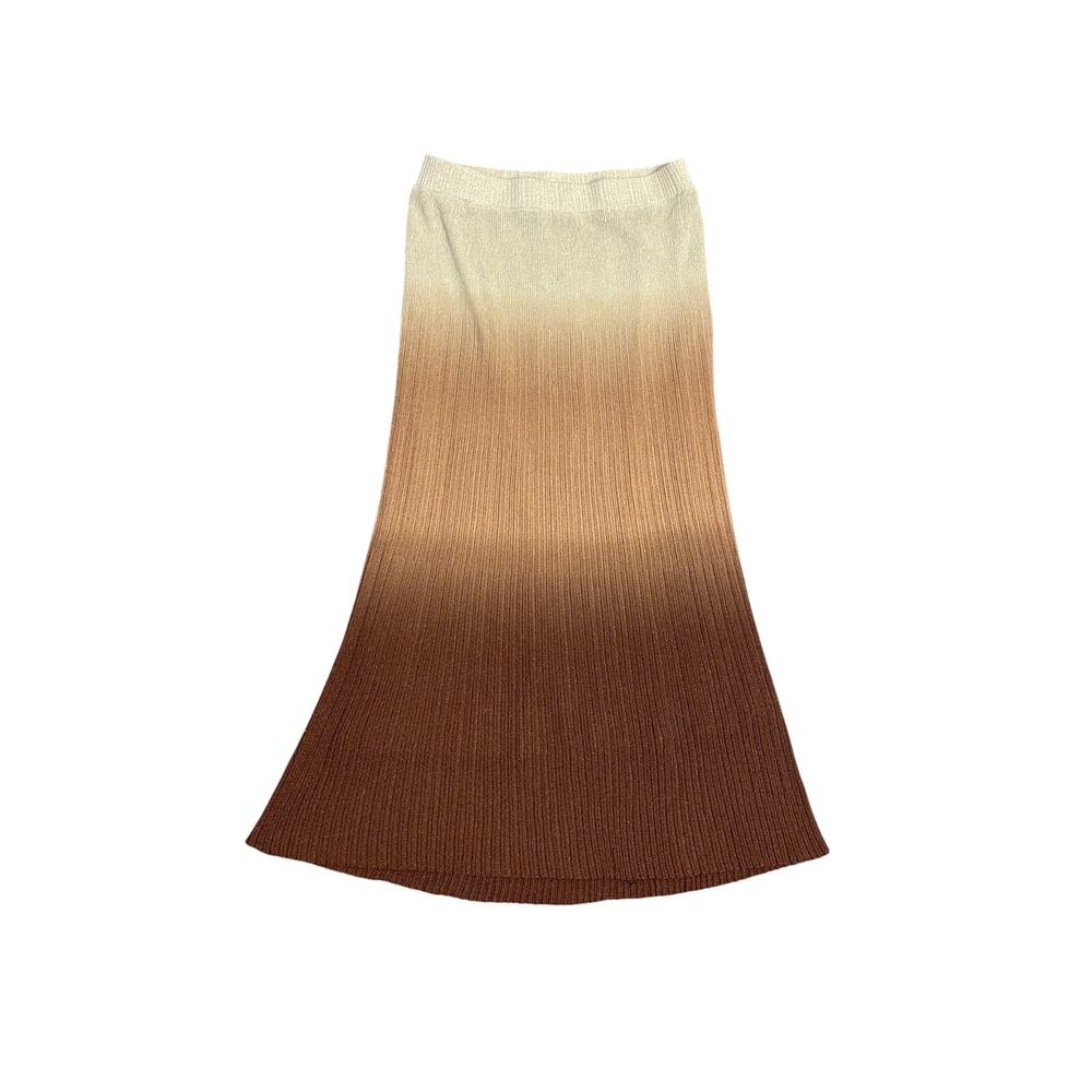 House of Harlow 1960 Cream to Brown Ombré Knitted A-line Maxi Skirt SZ Medium